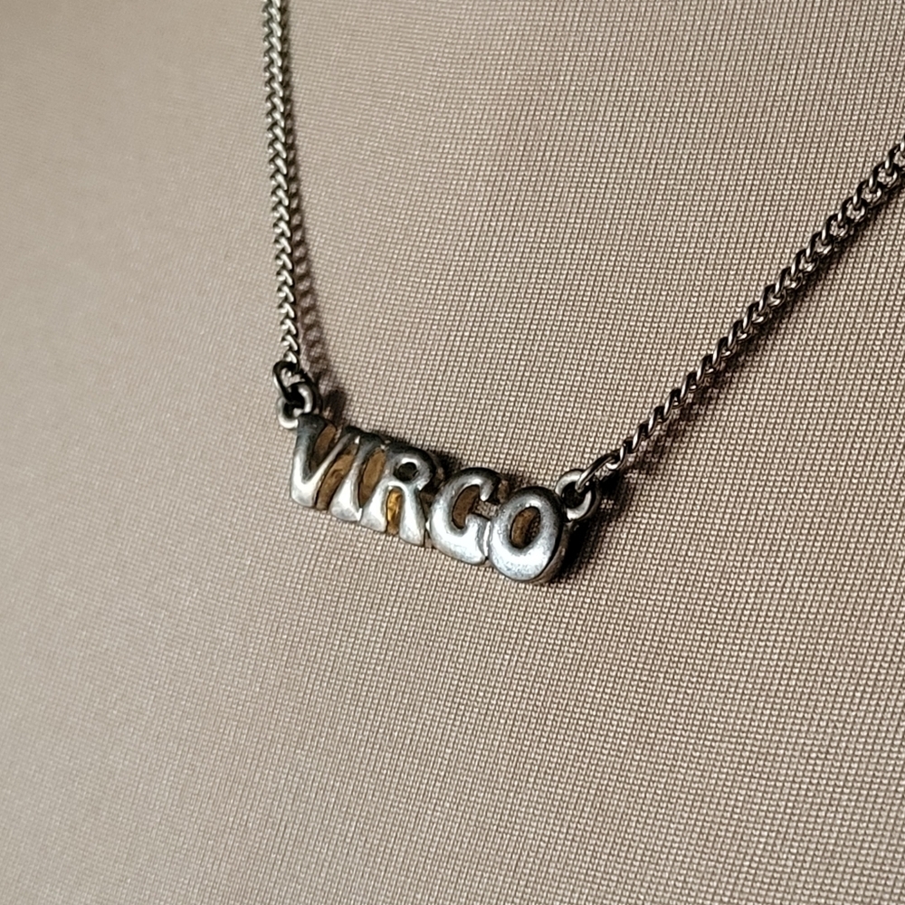 Trendy Silver Tone "Virgo" Zodiac Pendant Necklace